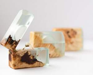 PERSONALIZED RUSTIC HANDMADE Wholesale Engagement Proposal Wedding Unique Double Slot Wooden and Resin Jewelry <b>Ring</b> Box - Product Image 1