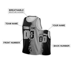 Noir gris maillot de basket-ball personnalisé impression personnalisée nom de l'équipe numéro Logo Hip Hop chemises de sport pour hommes femmes jeunes enfants - Product Image 3