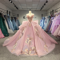 Robe de Soirée Rose Luxe Jancember 8552 sans Bretelles avec Cristaux et Fleurs pour Filles de 16 Ans