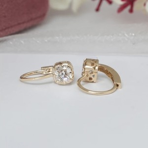 Vintage Style High Quality Homemade 10K Solid <b>Gold</b> Old Mine Cushion Cut Lab Grown Diamond <b>Drop</b> <b>Earrings</b> With Original Box - Product Image 2