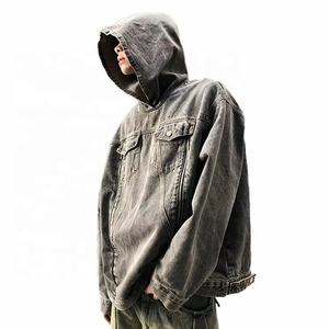 แจ็กเก็ตยีนส์มีฮู้ดสำหรับผู้ชาย, แจ็กเก็ตยีนส์ฮิปฮอปแจ็คเก็ตยีนส์ย้อนยุคแจ็คเก็ตบอมเบอร์ลำลองแนวสตรีทเสื้อแจ็คเก็ตมีฮู้ด - Product Image 4