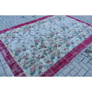 พรมวินเทจขนาด 6.7x9.7 ฟุต พรมตุรกีขนาดใหญ่ พรมขอบสีแดงน้ำเงิน - Product Image 2