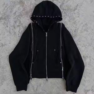 Conjunto Deportivo de Manga Larga con Pedrería Negra para Hombre, Color Liso, Diseño Moderno de Invierno, Cálido y Elegante, Tejido de Felpa - Product Image 2