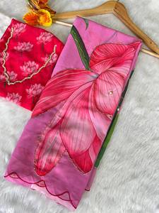 Sari en coton Chanderi moderne tendance avec organza et georgette, salwar kameez doux pour les occasions spéciales - Product Image 3