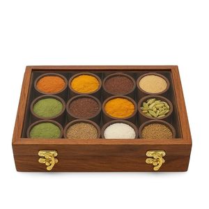 Elegante caja de especias de madera con cuchara Contenedores de mesa Premium Frascos de almacenamiento multiusos para encimera de cocina Mesa de comedor - Product Image 6