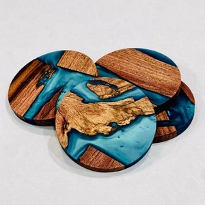 Posavasos de madera con incrustaciones de resina azul brillante, artesanías de resina SCI, superventas, posavasos de diatomita absorbente de agua rápida - Product Image 2