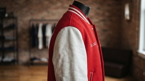 Premium <b>Red</b> White Letterman Jacket Leather Sleeve <b>Wool</b> Body Embroidered Patch Bomber College Streetwear Jacket Custom OEM ODM US - Product Image 4