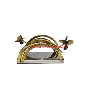 Top Golden Brass Metal <b>Napkin</b> <b>Holder</b> With Decorative Leaf Design Premium Tabletop Tissue Stand For Dining Table & Home Decor - Product Image 3