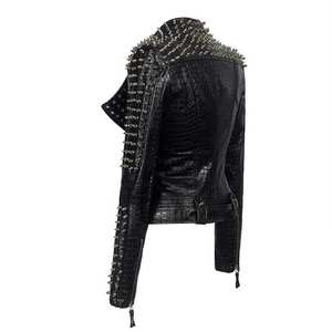 Chaqueta de Motociclista de Cuero con Tachuelas, Diseño Moderno, Informal, para Mujer, Invierno, Estampada, Transpirable, Recién Llegada - Product Image 3