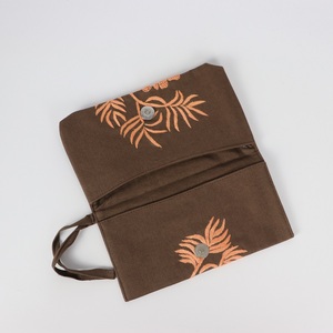 Polyester Classic Casual Rectangular Linen Folded <b>Purse</b> With Hand-sewn Glass Bead Daisies Patterns + Wrist Lace - Product Image 5