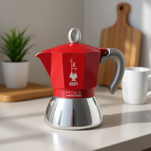 Cafetera Moka de Aluminio de 6 Tazas con Cromo y Rojo, Compatible con Inducción, Modelo 0006946 NP - Product Image 3