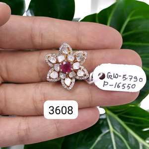 Bague Fine en Argent Sterling 925 de Qualité Supérieure avec Rubis Rouge Tendance Taille Ronde et Pierres de Diamant Polki Lisses Originales - Product Image 2