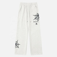 Pantalones deportivos de algodón negros para hombre con estampado de telaraña blanca, cintura elástica con cordón, pantalones informales estilo otoño