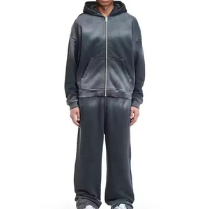 Acid Wash Sweat Suits Zip up Sun Faded Tracksuits Hoodies And <b>Sweatpants</b> <b>Sets</b> 100% Cotton Fleece Tracksuits For Men - Product Image 5