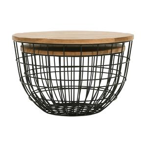 Modern <b>Round</b> Metal Wire Mesh and <b>Wooden</b> Top Coffee <b>Table</b> Living Room Furniture Set for Home Use - Product Image 5