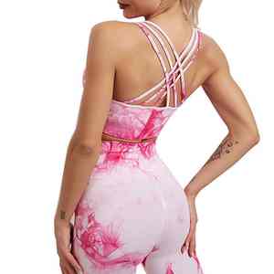 Breathable Tie Dye High-Waisted Gym <b>Leggings</b> and Sports Bra Set <b>Women's</b> Fitness printed Yoga set <b>Women</b> compression <b>cropped</b> - Product Image 4