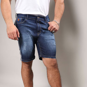 Shorts Bermuda en jean bleu pour homme, taille mi-haute, style vintage, taille élastique, finition délavée, tissu en coton uni, écologique, séchage rapide - Product Image 1