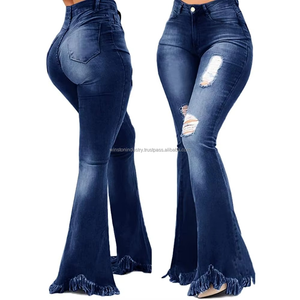 Classic Blue Denim Flare Jeans Women High Waisted Slim Fit <b>Bell</b> Bottoms women denim jeans pants - Product Image 2