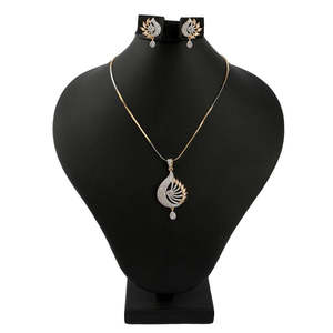 American Diamond <b>Locket</b> Set - <b>Silver</b> & Golden - Product Image 1