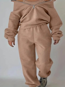 Winter Women Casual Matching Two-Piece <b>Set</b> Zip up <b>Sweaters</b> Solid Colar Sweatpants Outfits Women Tracksuit - Product Image 2