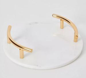 Elegant Durable Artisan-Crafted Modern <b>Round</b> Marble Tray with Handles Natural Color Customizable Size for Wedding & Home Decor - Product Image 3