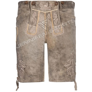 ราคาสมเหตุสมผลของแท้ Herren หนังนิ่มหนังผู้ชาย Lederhosen ปุ่มสั้นปิดด้านหน้าเย็บปักถักร้อยด้านกระเป๋าห่วงเข็มขัด - Product Image 1