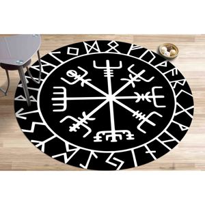 Nordic-Scandinavian Printed <b>Rug</b>: Viking-Inspired Black Modern 3D <b>Chenille</b>,<b>Chenille</b> <b>Rug</b> - Product Image 4