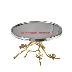 Luxury Metal Dessert Serving Platter Decorative Silver Plated <b>Cake</b> <b>Stand</b> With Golden Branch Accents For Events And Banquets - Product Image 5