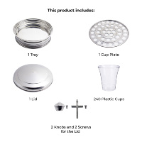 Ensemble de communion HOLLY à cinq plateaux pour 200 gobelets en plastique avec anneau de base, finition miroir en acier inoxydable, durable, compatible lave-vaisselle, qualité supérieure pour l'église