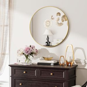 Modern <b>Large</b> Gold Decorative Wall Mirror Metal Deep <b>Frame</b> Round Durable Bathroom Living Room Hotel Project Wholesale Custom - Product Image 1