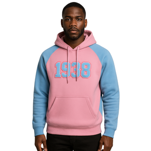 1938 Jack et Jill of America Sweat à capuche manches raglan rose bleu Chenille broderie noir organisations civiques et professionnelles - Product Image 1