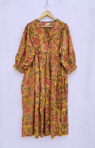 Robe mi-longue, mini robe, robe imprimée à imprimé floral orange, robe femme, robe en coton robe d'été femme - Product Image 2