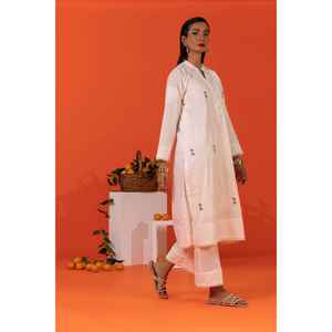 ชุดเซ็ตผ้าแคมบริคปักลายสีขาวสำหรับผู้หญิง ไซส์ XXS ความยาวเหนือเข่า ชุดสองชิ้นประกอบด้วยเสื้อและกางเกง - Product Image 2