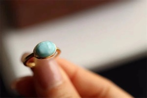 925 Sterling Silver Natural Larimar <b>Ring</b> Gold-Plated Genuine Gemstone Fine Jewelry for Women - Product Image 4
