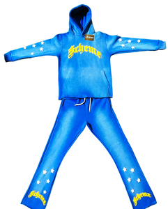 ชุดวอร์มล้างกรดแบบสวมหัวของผู้ชาย2ชิ้นชุดวิ่งแบบเรียงซ้อนโลโก้เทอร์รี่กางเกงวอร์มและชุดมีฮู้ด - Product Image 1