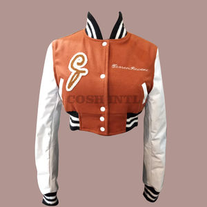 Chaqueta de béisbol corta personalizada para mujer, Top corto con chenilla bordada, proveedor de parches, fabricante de Pakistán - Product Image 2
