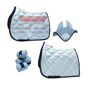 Tapis de selle tendance hexagonal matelassé turquoise en fausse fourrure avec protection du cou de cheval, coussin d'équitation respirant pour le saut d'obstacles 2026 - Product Image 4