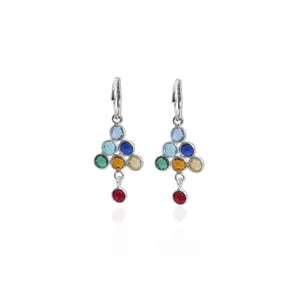 "Colorful Gemstone Silver <b>Drop</b> <b>Earrings</b> for Women's <b>Fashion</b>" - Product Image 1