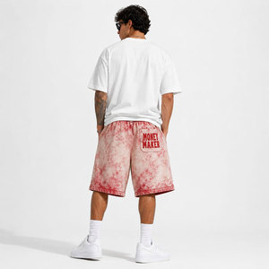 Money <b>Maker</b> Men's Tie Dye Bermuda Shorts Cotton Drawstring Waist Casual Style Red Print Front Logo Breathable - Product Image 5
