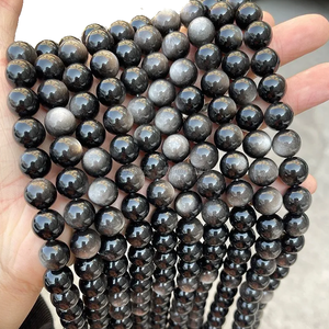Stone <b>Beads</b> Silver sheen obsidian <b>Beads</b> Strand Stone Jewelry <b>Loose</b> Smooth Gemstone Healing Necklace Natural Crystal Wholesaler - Product Image 5