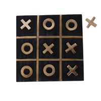 Juego de Tic Tac Toe de Diseño Tradicional Moderno en Madera Negra con Incrustaciones de Aluminio en Tono Dorado, Piezas XO a Juego, Hecho a Mano con Lujo