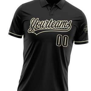 Custom <b>Black</b> Sublimation <b>Polo</b> <b>Shirt</b> with Beige Accents Personalized with Team Name and Player Number Stylish Comfortable - Product Image 2