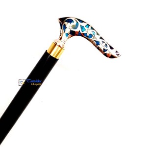 Bastón de madera negro ajustable con mango de diseño de hoja de pulido de latón náutico para actividades de senderismo al aire libre precio duradero a granel - Product Image 2