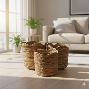 Juego de 3 cestas MAWAR hechas a mano con corteza de banano - Product Image 5