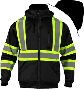 Vestes de sécurité bomber personnalisées, haute visibilité, imperméables, à fond noir, avec doublure polaire amovible et capuche escamotable - Product Image 6