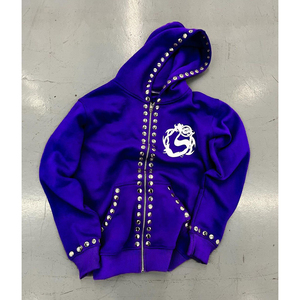 MOVATEXTILES-Sudadera con capucha y parche bordado desgastado con cremallera cuadrada, 400g/m² - Product Image 2