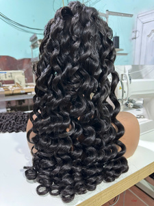 High Quality Luxury Pixie Curly Color Black Human Hair Remy Raw Virgin Lace Front Long <b>Wigs</b> Natural Wavy. - Product Image 6