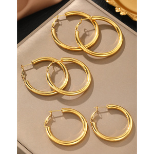 Pendientes de aro Vintage exquisitos y elegantes para mujer, diseño geométrico Circular de simplicidad suave, aleación hecha principalmente para mujer de GFEZK002-J - Product Image 3