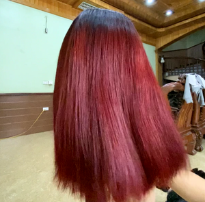 99J Wine Ombre Virgin Non-Remy Bonestraight pelucas doble dibujado cabello humano vietnamita 5x5 Cierre de encaje negro mujeres colores de Color - Product Image 6