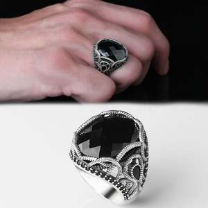 Anillo Turco Azuris VALKH1415 de Plata de Ley 925 para Hombre, Estilo Otomano, Joyería de Moda con Piedra Natural de Color Negro - Product Image 1